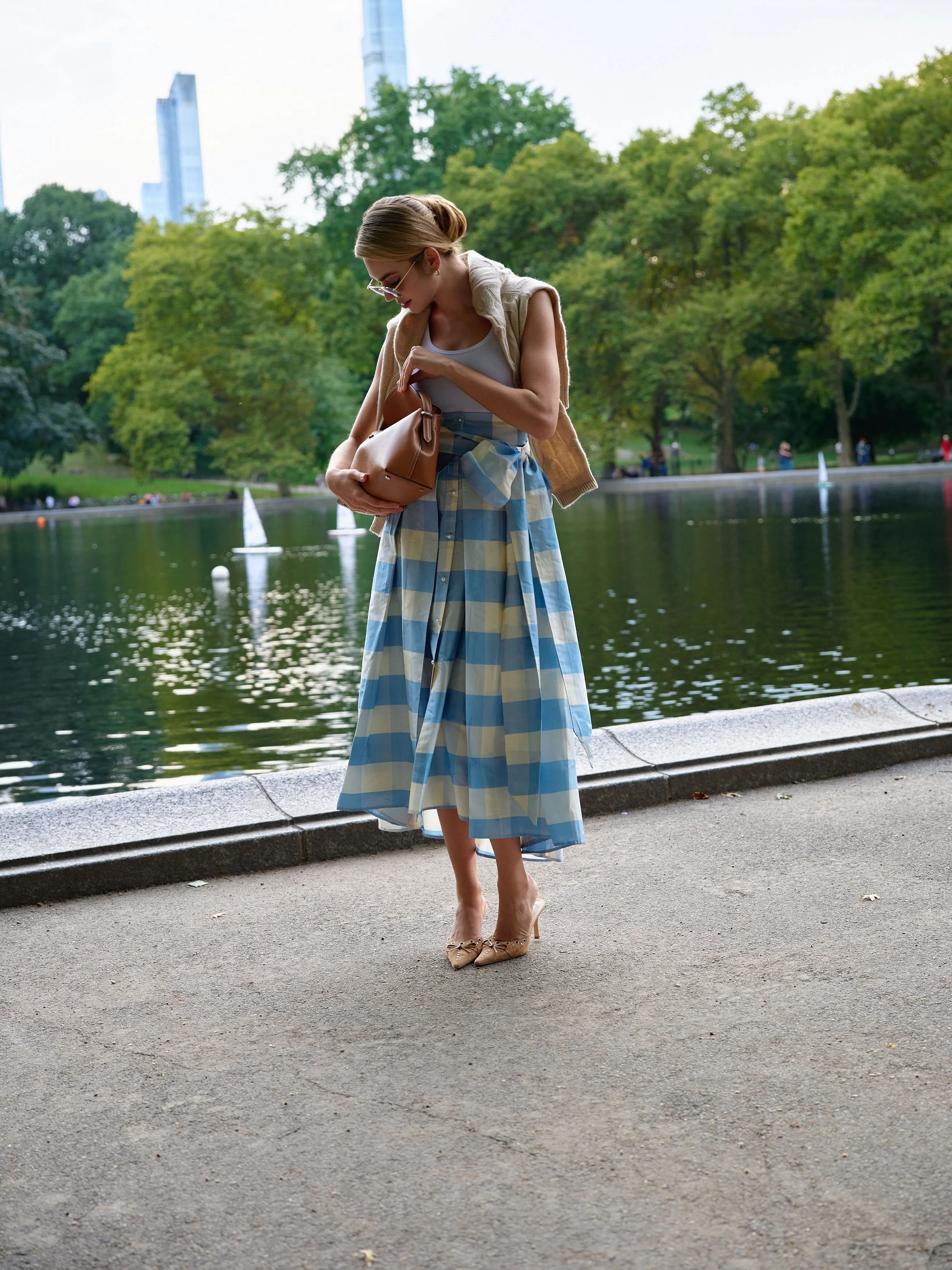 Tea-Length Skirt - Large Blue Check — Luciana Emilia